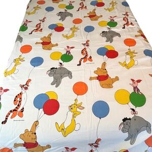 Vintage Disney Winnie the Pooh Twin Flat Sheet & Pillowcase Set 90s White Blue